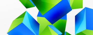 3d küp vektör soyut arkaplan. 3d kare şeklindeki temel geometrik elementlerin bileşimi. Duvar kağıdı, afiş, arkaplan veya iniş için moda tekno iş şablonu