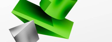 Metalik 3d şekil vektör geometrik arkaplan. Duvar kağıdı, afiş, arkaplan veya iniş için moda tekno iş şablonu