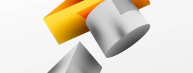 Vektör 3d soyut arkaplan. Şekiller 3 boyutlu üçgen ve silindir. Duvar kağıdı, afiş, arkaplan veya iniş için moda tekno iş şablonu