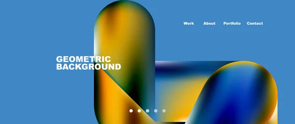 Glassmorphism Landing Page Background Template Colorful Glass Shapes Metallic Effect — Stock vektor