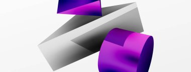 Vektör 3d soyut arkaplan. Şekiller 3 boyutlu üçgen ve silindir. Duvar kağıdı, afiş, arkaplan veya iniş için moda tekno iş şablonu