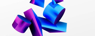 Vektör 3d soyut arkaplan. Şekiller 3 boyutlu üçgen ve silindir. Duvar kağıdı, afiş, arkaplan veya iniş için moda tekno iş şablonu