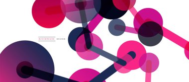 Soyut arkaplan. Yuvarlak noktalar çizgilerle birleşti. Duvar kağıdı, afiş, arkaplan veya iniş için moda tekno iş şablonu