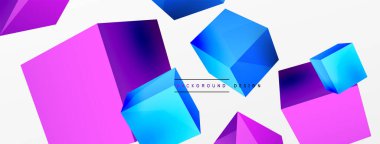 3d küp vektör soyut arkaplan. 3d kare şeklindeki temel geometrik elementlerin bileşimi. Duvar kağıdı, afiş, arkaplan veya iniş için moda tekno iş şablonu