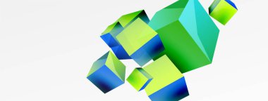 3d küp vektör soyut arkaplan. 3d kare şeklindeki temel geometrik elementlerin bileşimi. Duvar kağıdı, afiş, arkaplan veya iniş için moda tekno iş şablonu