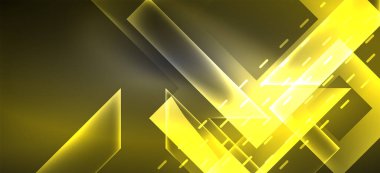 Arkaplanda parlak çizgiler ve geometrik şekiller var. Yapay zeka teknolojisi, engelleme zinciri, dijital, iletişim, 5G, bilim konsepti için karanlık duvar kağıdındaki ışıklar