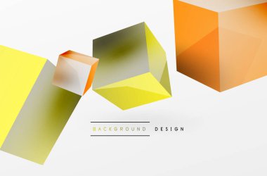 3d küp vektör soyut arkaplan. 3d kare şeklindeki temel geometrik elementlerin bileşimi. Duvar kağıdı, afiş, arkaplan veya iniş için moda tekno iş şablonu