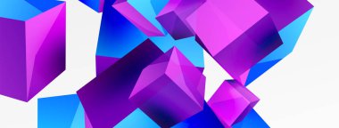 3d vector abstract background. Flying cubes composition. Trendy techno business template for wallpaper, banner, background or landing