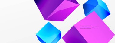 3d küp vektör soyut arkaplan. 3d kare şeklindeki temel geometrik elementlerin bileşimi. Duvar kağıdı, afiş, arkaplan veya iniş için moda tekno iş şablonu