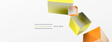 3d küp vektör soyut arkaplan. 3d kare şeklindeki temel geometrik elementlerin bileşimi. Duvar kağıdı, afiş, arkaplan veya iniş için moda tekno iş şablonu