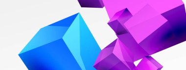 3d küp vektör soyut arkaplan. 3d kare şeklindeki temel geometrik elementlerin bileşimi. Duvar kağıdı, afiş, arkaplan veya iniş için moda tekno iş şablonu