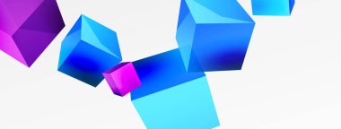 3d küp vektör soyut arkaplan. 3d kare şeklindeki temel geometrik elementlerin bileşimi. Duvar kağıdı, afiş, arkaplan veya iniş için moda tekno iş şablonu