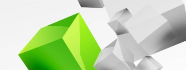 3d vektör soyut arkaplan. Uçan küp kompozisyonu. Duvar kağıdı, afiş, arkaplan veya iniş için moda tekno iş şablonu