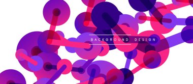 Soyut arkaplan. Yuvarlak noktalar çizgilerle birleşti. Duvar kağıdı, afiş, arkaplan veya iniş için moda tekno iş şablonu