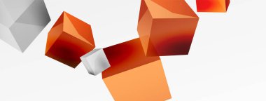 3d küp vektör soyut arkaplan. 3d kare şeklindeki temel geometrik elementlerin bileşimi. Duvar kağıdı, afiş, arkaplan veya iniş için moda tekno iş şablonu