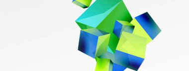 3d vektör soyut arkaplan. Uçan küp kompozisyonu. Duvar kağıdı, afiş, arkaplan veya iniş için moda tekno iş şablonu