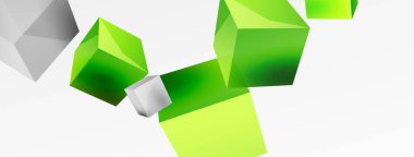3d vector abstract background. Flying cubes composition. Trendy techno business template for wallpaper, banner, background or landing