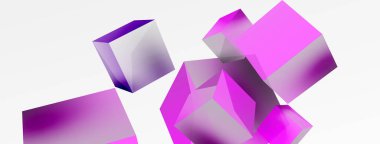 3d küp vektör soyut arkaplan. 3d kare şeklindeki temel geometrik elementlerin bileşimi. Duvar kağıdı, afiş, arkaplan veya iniş için moda tekno iş şablonu