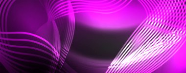 Tekno neon dalga çizgileri, dinamik elektrik hareketi, hız kavramı. Duvar kağıdı, afiş, arkaplan, iniş sayfası, duvar sanatı, davetiye, baskılar için şablonlar
