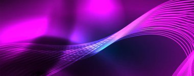 Parlak neon dalgalar, dinamik elektrik hareketi, enerji ya da hız kavramı. Duvar kağıdı, afiş, arkaplan, broşür, katalog, kapak, broşür