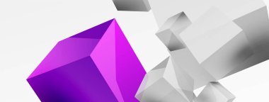 3d küp vektör soyut arkaplan. 3d kare şeklindeki temel geometrik elementlerin bileşimi. Duvar kağıdı, afiş, arkaplan veya iniş için moda tekno iş şablonu