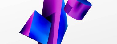 Metalik 3d şekil vektör geometrik arkaplan. Duvar kağıdı, afiş, arkaplan veya iniş için moda tekno iş şablonu