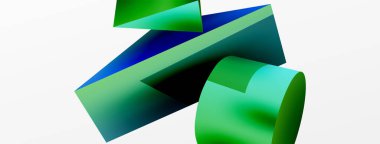 Vektör 3d soyut arkaplan. Şekiller 3 boyutlu üçgen ve silindir. Duvar kağıdı, afiş, arkaplan veya iniş için moda tekno iş şablonu