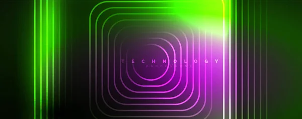 Neon Izzó Techno Vonalak Tech Futurisztikus Absztrakt Háttér Sablon Vektor — Stock Vector