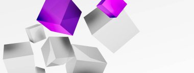 3d küp vektör soyut arkaplan. 3d kare şeklindeki temel geometrik elementlerin bileşimi. Duvar kağıdı, afiş, arkaplan veya iniş için moda tekno iş şablonu