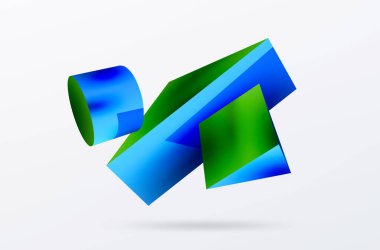 Vector 3d abstract background. Shapes 3d triangle and cylinder. Trendy techno business template for wallpaper, banner, background or landing