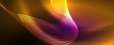 Parlak neon dalgalar, dinamik elektrik hareketi, enerji ya da hız kavramı. Duvar kağıdı, afiş, arkaplan, broşür, katalog, kapak, broşür