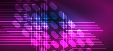 Arkaplanda parlak çizgiler ve geometrik şekiller var. Yapay zeka teknolojisi, engelleme zinciri, dijital, iletişim, 5G, bilim konsepti için karanlık duvar kağıdındaki ışıklar