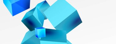 3d vector abstract background. Flying cubes composition. Trendy techno business template for wallpaper, banner, background or landing