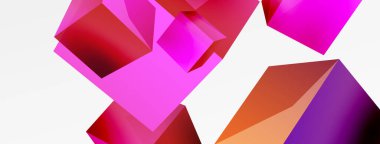 3d küp vektör soyut arkaplan. 3d kare şeklindeki temel geometrik elementlerin bileşimi. Duvar kağıdı, afiş, arkaplan veya iniş için moda tekno iş şablonu