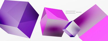 3d küp vektör soyut arkaplan. 3d kare şeklindeki temel geometrik elementlerin bileşimi. Duvar kağıdı, afiş, arkaplan veya iniş için moda tekno iş şablonu