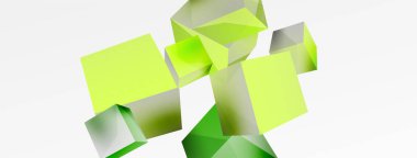 3d vektör soyut arkaplan. Uçan küp kompozisyonu. Duvar kağıdı, afiş, arkaplan veya iniş için moda tekno iş şablonu