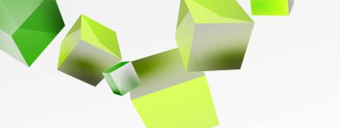 3d küp vektör soyut arkaplan. 3d kare şeklindeki temel geometrik elementlerin bileşimi. Duvar kağıdı, afiş, arkaplan veya iniş için moda tekno iş şablonu