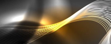 Parlak neon dalgalar, dinamik elektrik hareketi, enerji ya da hız kavramı. Duvar kağıdı, afiş, arkaplan, broşür, katalog, kapak, broşür