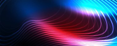 Tekno neon dalga çizgileri, dinamik elektrik hareketi, hız kavramı. Duvar kağıdı, afiş, arkaplan, iniş sayfası, duvar sanatı, davetiye, baskılar için şablonlar