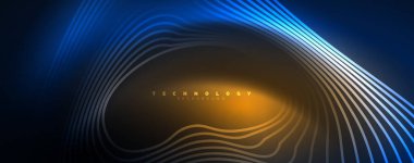 Tekno neon dalga çizgileri, dinamik elektrik hareketi, hız kavramı. Duvar kağıdı, afiş, arkaplan, iniş sayfası, duvar sanatı, davetiye, baskılar için şablonlar