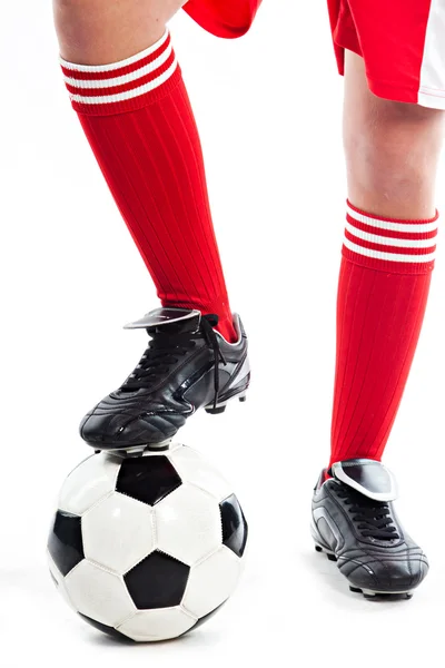 Girl, female, young, beautiful, soccer, sport, competition, the team, Russia, football player, look, isolated, red, ball — Stock Photo, Image