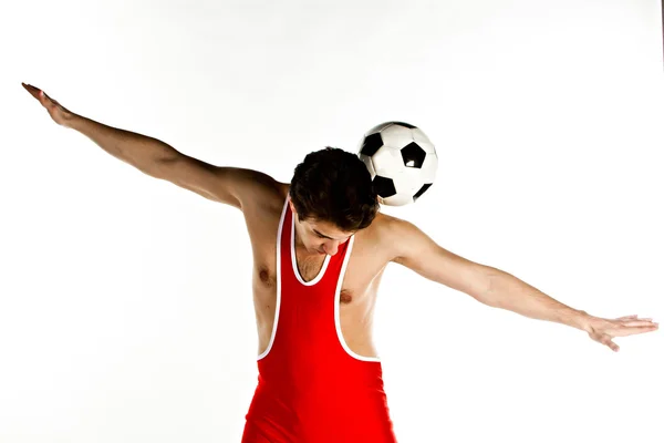 Bir futbol topu ile jimnastikçi — Stok fotoğraf