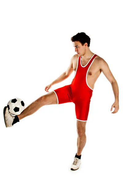 Gymnast with a soccer ball — Stock Photo, Image