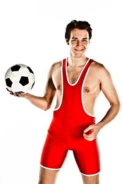 Γυμναστής με μια μπάλα ποδοσφαίρου — Φωτογραφία Αρχείου