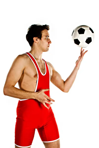 Gymnast with a soccer ball — Stock Photo, Image
