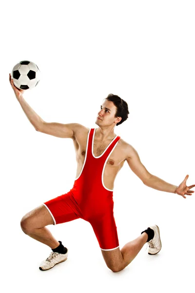 Gymnast with a soccer ball — Stock Photo, Image