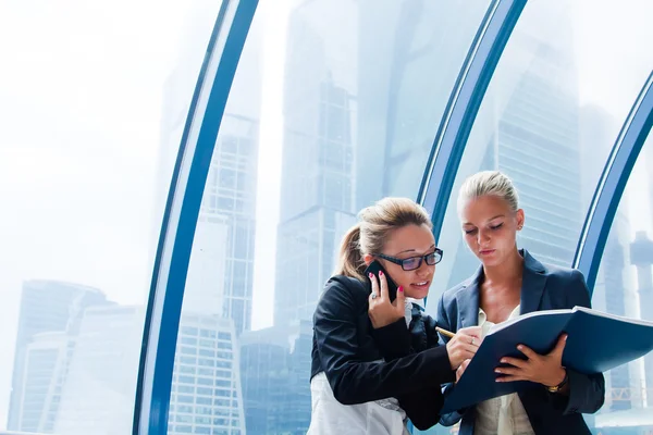 Two business women discussing project — Stock Photo, Image