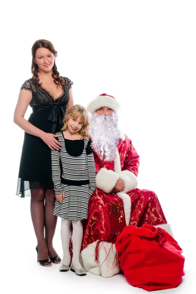 Père Noël et une mère et sa fille — Photo