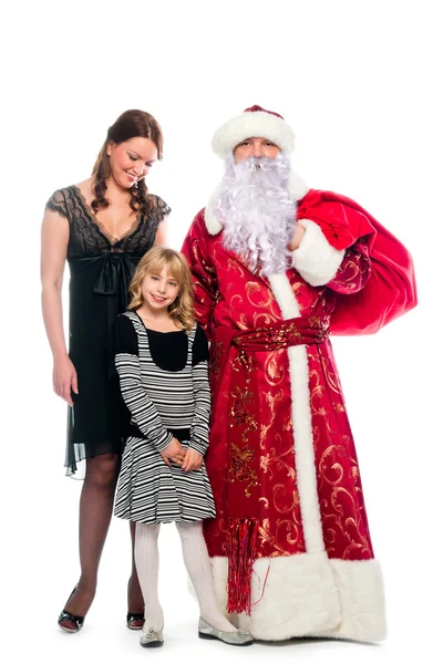 Papai Noel e mãe e filha — Fotografia de Stock
