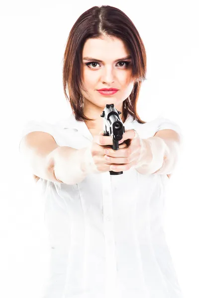 Woman with gun — Stock Photo, Image